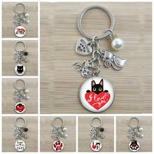 Love Cat Pet Footprints Dogs Glass Cabochon Keychain Bag Car Key Chain Ring Holder Charms Keychains for Men Women Gifts 2024 - buy cheap