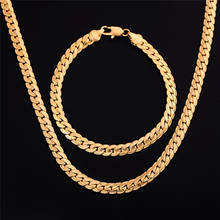 Conjuntos de joyería de Color dorado para hombre, pulsera y collar de cadena de eslabones de 5mm, 18K, 2 uds., accesorios de joyería para hombre, regalos de fiesta 2024 - compra barato