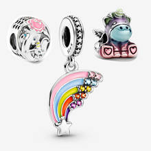 2021 New 925 Sterling Silver Colourful Rainbow Rainbow Unicorn Charm packet Fit Bracelet Necklace Unicorn Charm DIY Jewelry 2024 - buy cheap