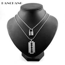 Barber Shop Hairdresser Tools Razor Necklace Double Layer Clavicle Chains Blade PadLock Pendant Necklaces for Women Men 2024 - buy cheap