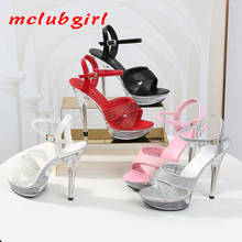 Mclubgirl-Sandalias de tacón alto transparentes con lentejuelas para mujer, plataforma impermeable con diamantes de imitación, tacones finos, Sexy, para verano, LFD 2024 - compra barato