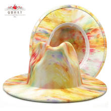 QBHAT 2021 New Fashion Double Side Tie Dye Wide Brim Wool Felt Jazz Fedoras Hats Gentleman Elegant Panama Trilby Caps Top Hat 2024 - buy cheap