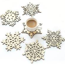 6pcs Wood Cup Coaster Kitchen Christmas Placemat Table Mat Decorations For Home Cup Drink Mug Tea Coffee Snowflake Pad Drink 2024 - buy cheap