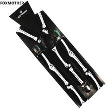 FOXMOTHER Hip Hop Skull Bone Print Elastic Braces Suspenders For Women Mens 2024 - buy cheap