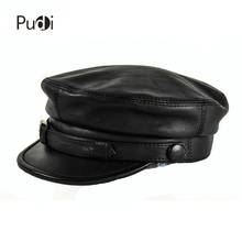 HL167 Genuine Leather Baseball Cap Hat Men's Brand New Cow Skin Leather Newsboy Arny Fisherman Aviator Caps Hats Black Color 2024 - купить недорого