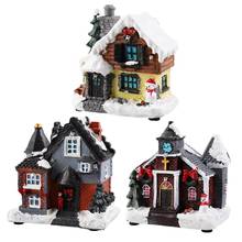 Mini Christmas Luminous House Snowman Resin Village Figurine Window Ornamnet 2021 New Year Home Decoration Crafts Kids Gift 2024 - buy cheap
