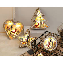 Luces LED de madera para decoración de fiesta de Navidad, luces de noche con forma redonda del árbol, corazón de estrella, alimentadas por batería, lámpara colgante de árbol de Navidad 2024 - compra barato