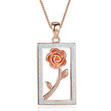 Rosa de ouro cor prata corrente colar elegante rosa flor pingente colar branco azul opala colares para presentes dos namorados das mulheres 2024 - compre barato