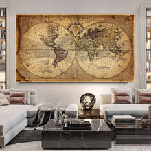 Mapa do mundo retrô tela de terra pinturas, para sala de estar, escritório, arte de parede, pôster decorativo 2024 - compre barato