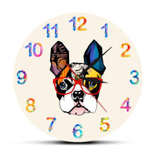 Настенные акриловые часы с солнцезащитными очками, портрет французского бульдога в стиле щенка, декор для зоомагазина, настенные часы, подарок для любителей бульдога 2024 - купить недорого