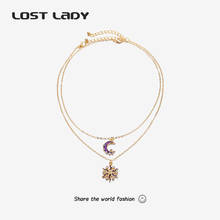 Lost Lady New Rhinestone Moon Star Pendant Necklace For Women Gold Color Alloy Multilayer Necklace Wholesale Jewelry Party Gifts 2024 - buy cheap