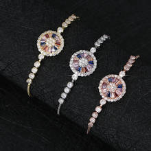 Cor misturada zircônia cúbica pulseira para mulheres círculo geométrico flor charme pulseiras marca coreana mão corrente jóias z224 2024 - compre barato