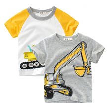2022 Brand Summer Top Baby Boy T Shirt Excavator Print Gray Short Sleeve Boys T Shirt Pure Cotton Kids Clothes 2-9Y 2024 - buy cheap