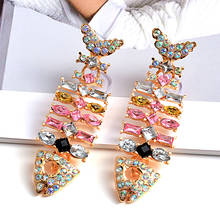 New Design High-Quality Metal Crystals Fish-Shaped Long Drop Earrings Colorful Rhinestones Jewelry Accessories For Women 2024 - buy cheap