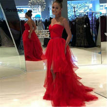 Sevintage vermelho em camadas tule vestido de noite fenda frente querida elegante longo formal vestidos de baile vestidos celebridade robe de soiree 2024 - compre barato