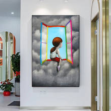 Абстрактная мультяшная девушка на окне, холст, живопись, постеры и принты, милая маленькая девочка, Настенная картина для украшения гостиной 2024 - купить недорого