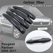 Capa de maçaneta de fibra de carbono para carro, 4 unidades, acessórios para peugeot parceiro 2008 2009 2010 2011 2012 2013 2014 2015 2016 2024 - compre barato