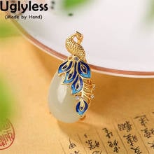 Uglyless Southeast Asian style 925 Silver Peacock Phoenix Pendants for Women Natural Jade Water Drop Necklaces Animals NO Chain 2024 - buy cheap