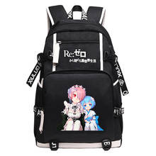 RE:ZERO-STARTING LIFE IN ANOTHER WORLD-mochila escolar de Anime para mujer, bolsa de viaje para ordenador portátil con USB, mochila de dibujos animados REM RAM 2024 - compra barato