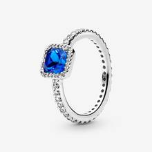 New Original 925 Sterling Silver Blue Square Sparkle Halo Pan Ring For Women Resizable Wedding Engagement Rings DropShipping 2024 - buy cheap