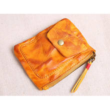 Retro mini purse female coin purse first layer leather simple ultra-thin coin purse coin purse 2024 - buy cheap