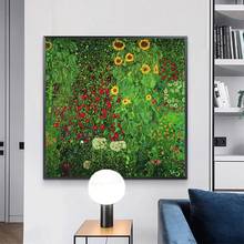 Pinturas de tela floridas de gustav klimt, posteres e impressões, arte na parede, jardim de fazenda com flores solares, imagem de arte, decoração de casa 2024 - compre barato