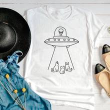 Camiseta feminina manga curta, estampa gráfica de alienígena engraçada ufo 90s fofa 2024 - compre barato