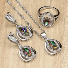 925 Silver Jewelry Mystic Rainbow Fire Stones White CZ Jewelry Sets For Women Wedding Necklace/Earrings/Pendant/Ring 3PCS 2024 - buy cheap