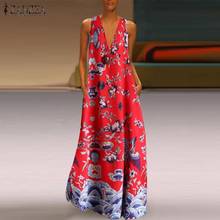 2020 Plus Size ZANZEA Summer Bohemian Sundress Women V-Neck Tank Dress Sleeveless Floral Print Cotton Beach Party Maxi Vestidos 2024 - buy cheap