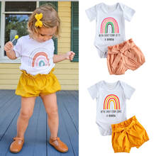 0-24M Toddler Infant Baby Girls Summer Clothes Newborn Girls Casual Rainbow Print Bodysuits Tops+Bowknot Shorts Cotton Outfits 2024 - buy cheap