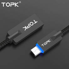 Светодиодный Micro USB кабель TOPK, нейлоновый кабель в оплетке из сплава цинка для быстрой синхронизации данных и зарядки с разъемом Micro USB для телефона 2024 - купить недорого