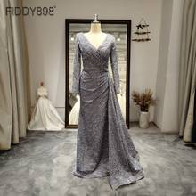 Luxury Beaded Evening Gowns 2021 Vintage Lace Long Sleeves Formal Dresses For Elegant Women V-Neck Floor Length Party Wear Night 2024 - buy cheap