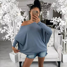 Women Bat Long Sleeve T-Shirt Tops Slash Neck Solid Colors Casual Off Shoulder Loose Fit T-Shirts 2020 New Summer Tee Tops 2024 - buy cheap