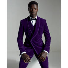 2020 elegante roxo fino ajuste masculino terno melhor homem noivo padrinhos smoking casual veludo prom ternos de casamento (jaqueta + calças + colete) 2024 - compre barato