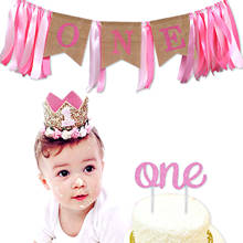 Корона на первый день рождения ребенка баннер флаг один торт украшение на день рождения мальчик девочка флажки гирлянда детские товары для вечеринок 2024 - купить недорого