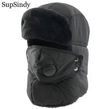 SupSindy Army Military Ushanka Men&Women Winter Earflap Bomber Hats with Mask Warm Faux Fur Waterproof Thermal Hat Snow Ski Caps 2024 - buy cheap