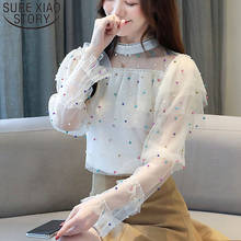 Fashion Womens Tops And Blouses 2021 Ladies Tops Chiffon Blouse Long Sleeve White Shirts Solid Beading Flare Sleeve 5816 50 2024 - buy cheap