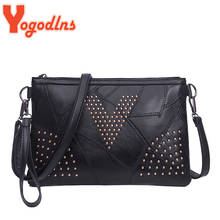 Yogodlns bolsa de ombro feminina com rebites, bolsa tiracolo de couro preto envelopada, bolsa tiracolo feminina 2024 - compre barato