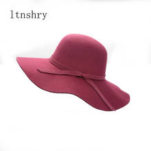 Chapéu tipo fedora, chapéu para mulheres, de lã falsa com aba larga, com lacinho 2024 - compre barato