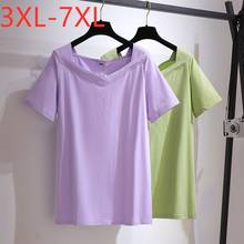 Novo 2021 senhoras verão roupas femininas tamanho grande manga curta solta roxo verde v-neck camiseta 3xl 4xl 5xl 6xl 7xl 2024 - compre barato