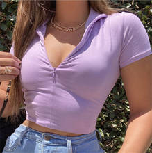 Hot Sexy Women Solid Color Zipper Pullovers Short Sleeve Stretch Slim High Waist T-shirts Club Streetwear Crop Tops Summer 2021 2024 - buy cheap