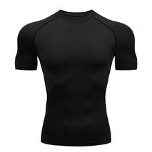 Camiseta masculina de verão, top com manga curta, elastano, secagem rápida, respirável, novo, top preto para treino, camiseta esportiva para fitness 2024 - compre barato