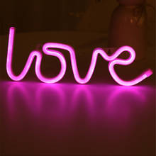 Lámpara de neón con forma de amor, luz de noche LED, señal de luz de neón alimentada por USB/batería, luz decorativa, regalo de Año Nuevo, boda, día de San Valentín 2024 - compra barato