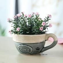 Idyllic Creative Home Ceramic Flower Pot Decoration Imitation Burlap Coffee Cup Succulent Ceramic Flower Pot Office Furnishings 2024 - buy cheap