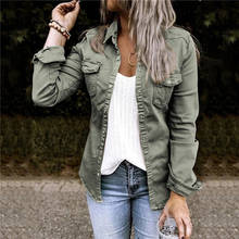 Autumn New Women Denim Coat Fashion Turn  Down Collar Pockets Long Sleeves Overcoat Street Single Breasted Female Jacket 2024 - buy cheap