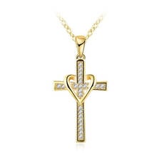 Classic Cross Heart-shaped Pendant Necklace Exquisite Crystal Zircon Gold Color Clavicle Chain Romantic Women's Jewelry Gift 2024 - buy cheap