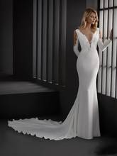 2020 скромное свадебное платье русалки, простой стиль, атласное длинное свадебное платье с длинным рукавом, глубокий v-образный вырез, открытая спина, кружевное платье размера плюс 2024 - купить недорого