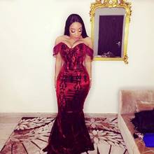 Burgundy Prom Dresses For Black Girls Off  Shoulder 3D Lace Appliques Mermaid Evening Dress African Women Vestidos Party Gowns 2024 - buy cheap