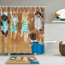 2/Pcs Cute Cats Dogs Shower Curtains Set With Hooks Bathroom Waterproof Animals Bath Curtains Non-slip Mat Toilet Decor Bath Mat 2024 - buy cheap