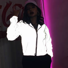 Reflective Jacket Hip Hop Streetwear Fashion Casual Hooded Coat Zippers 2020 Spring Women Bomber Jackets Girls Neon Cropped Tops 2024 - buy cheap